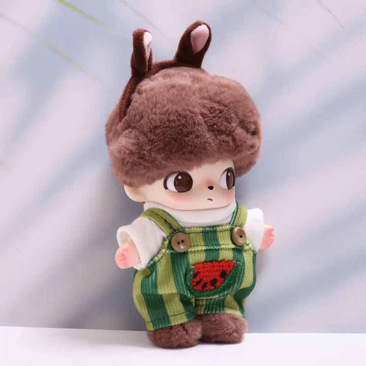 DIMOO WORLD Doll Box Pendulum Accessories Doll Clothes Watermelon Print Overall & T-shirt Set Labubu Doll Clothes