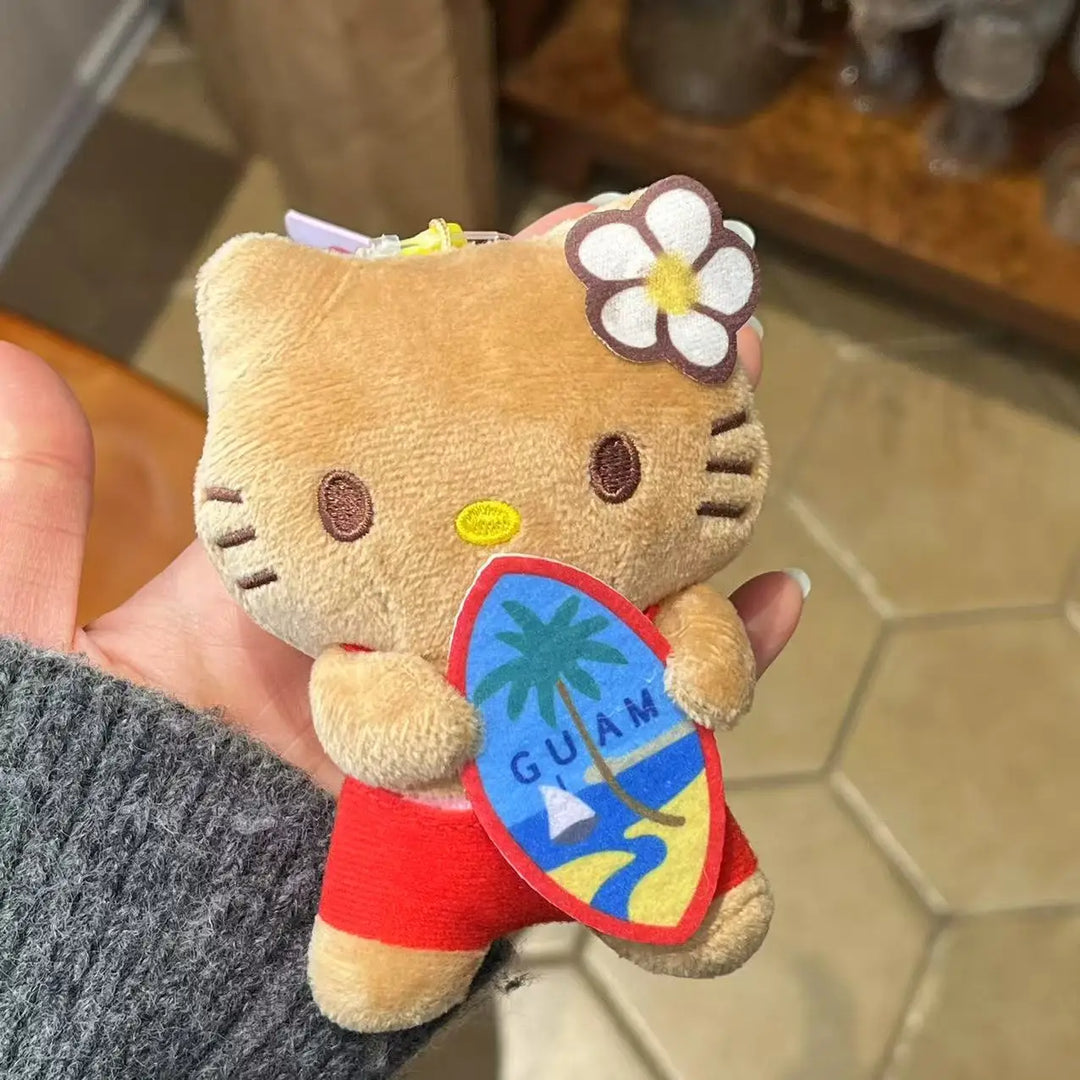 Sanrio Black Skin Hawaiian Hello Kitty Surfboard Grass Skirt Backpack Pendant Keychain Decoration Girls Birthday Creative Gift