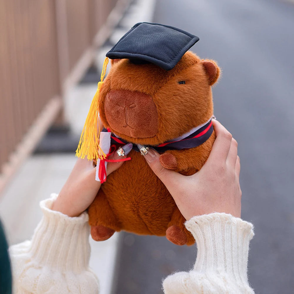 Graduation Capybara Plush Toys Wearing Cap Holding Diploma Stuffed Graduational Capibara Soft Dolls Souvenir Plushie Gifts