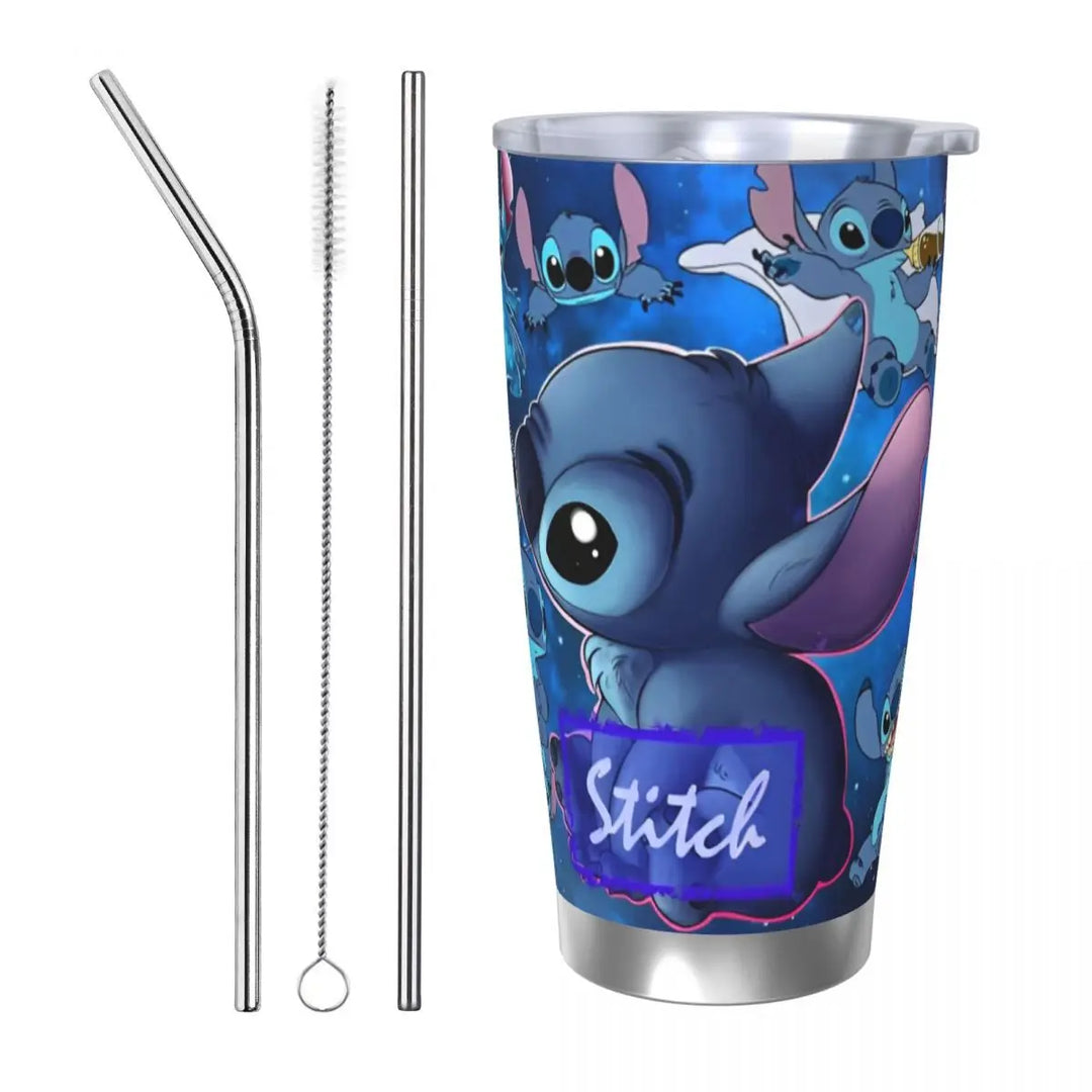 Cartoon Stitch Anime Tumbler Vacuum Insulated Thermal Cup with Lid Straw Double Wall Mugs Water Bottle, 20oz