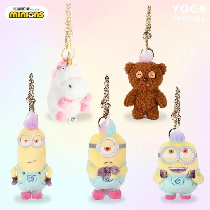 Kawaii Minions Stewart Plush Toys Keychain Cartoon Tim Bear Soft Stuffed Doll Backpack Pendant Girl Boy Birthday Creative Gifts