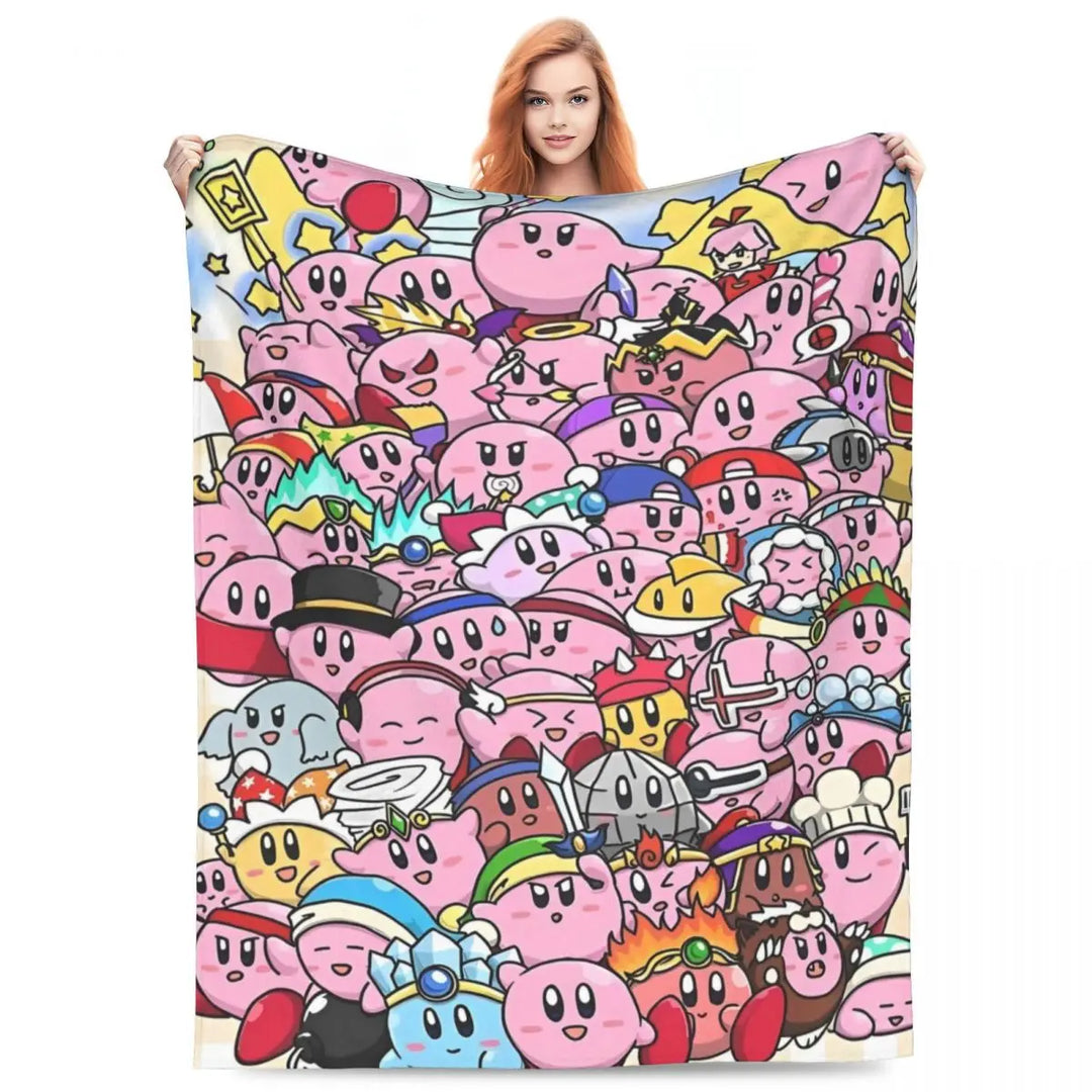 Video Games Knitted Blankets Coral Fleece Plush Kawaii Kirbyys Lightweight Thin Throw Blankets for Home Couch Bedspread