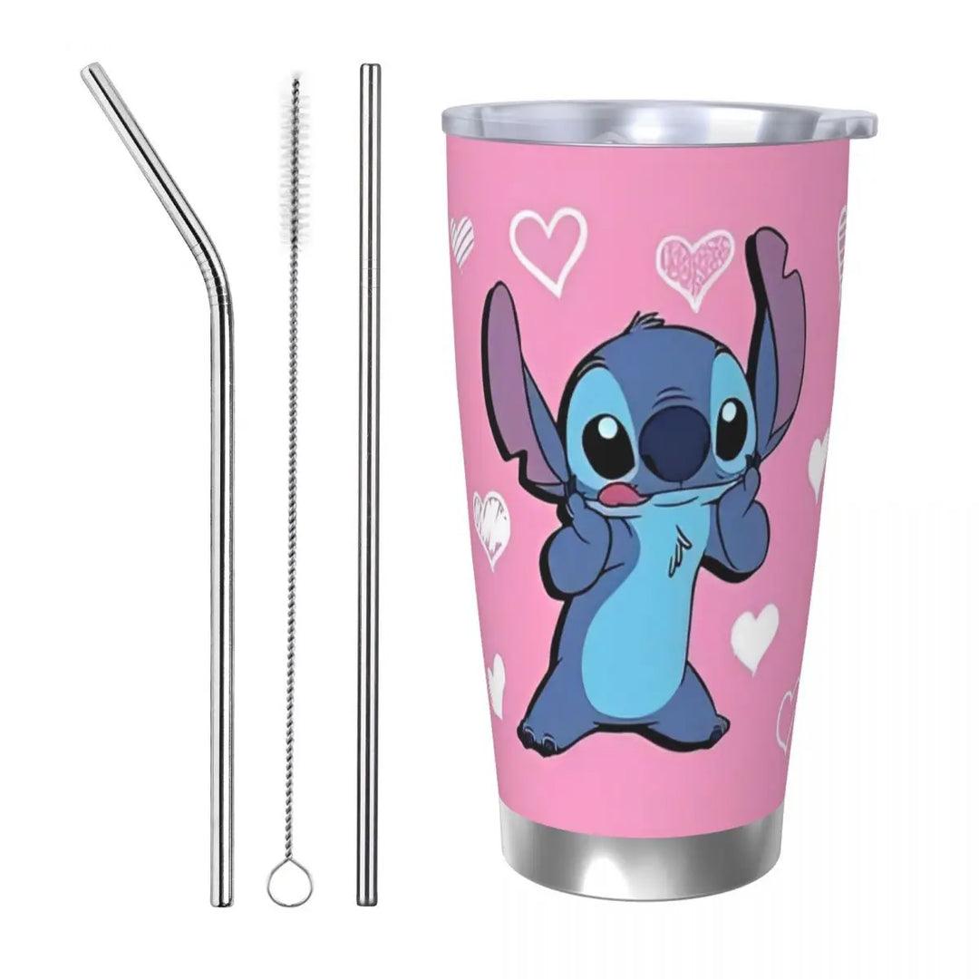 Cartoon Kawaii Stitch Insulated Tumbler with Lid Stainless Steel Thermal Mug Office Home Car Bottle Cup, 20oz