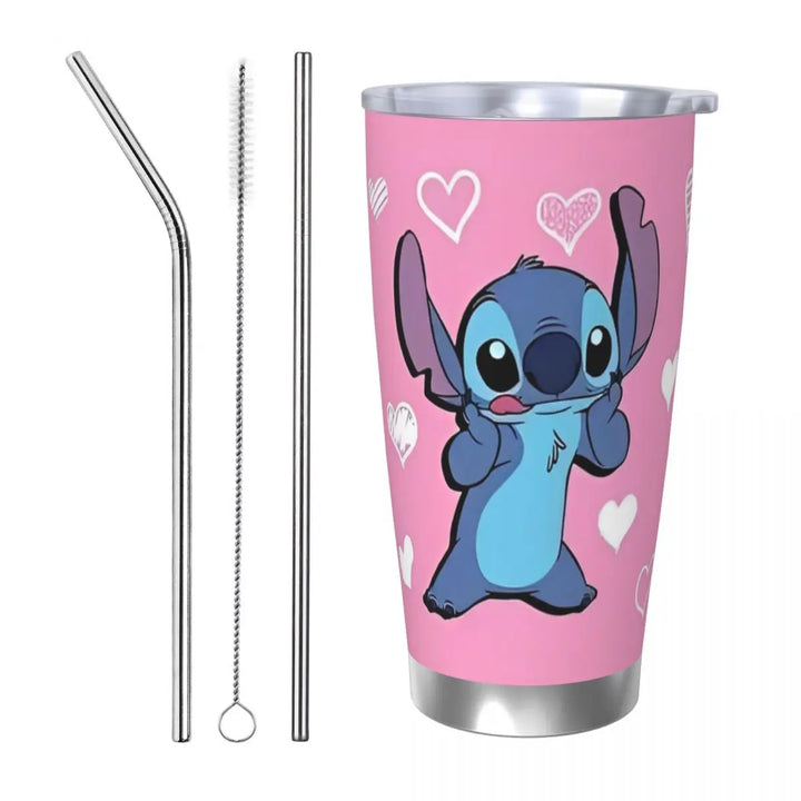 Cartoon Kawaii Stitch Insulated Tumbler with Lid Stainless Steel Thermal Mug Office Home Car Bottle Cup, 20oz
