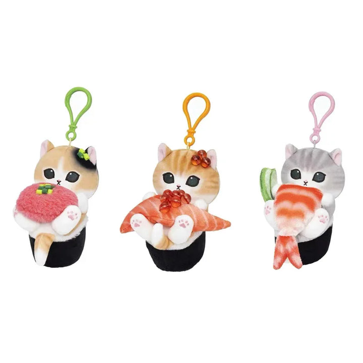 Cartoon Mofusand Kawaii  Shark Cat Keychain Pendant Cartoon Sushi Salmon Pendant Shark Cat Cross-Dressing doll Backpack Decor