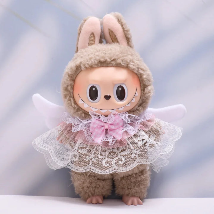 15/17cm Labubu 1st-3rd Generation Clothes Elegant Angel Wing Lace Cape with Heavenly Charm Labubu Dolls Plush Doll Accessories