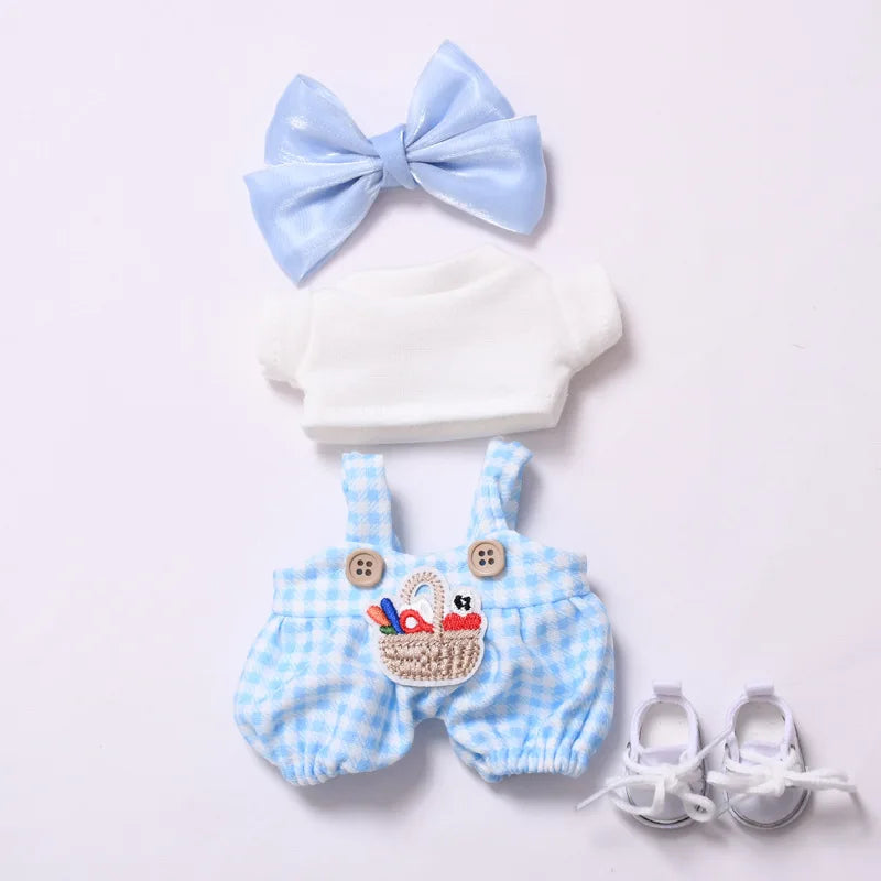 Labubu Doll Clothes Blue Plaid Overalls with Bow 15/17cm Plush Doll'S Clothes Labubu I II Idol Dolls Sitting Party Accessories