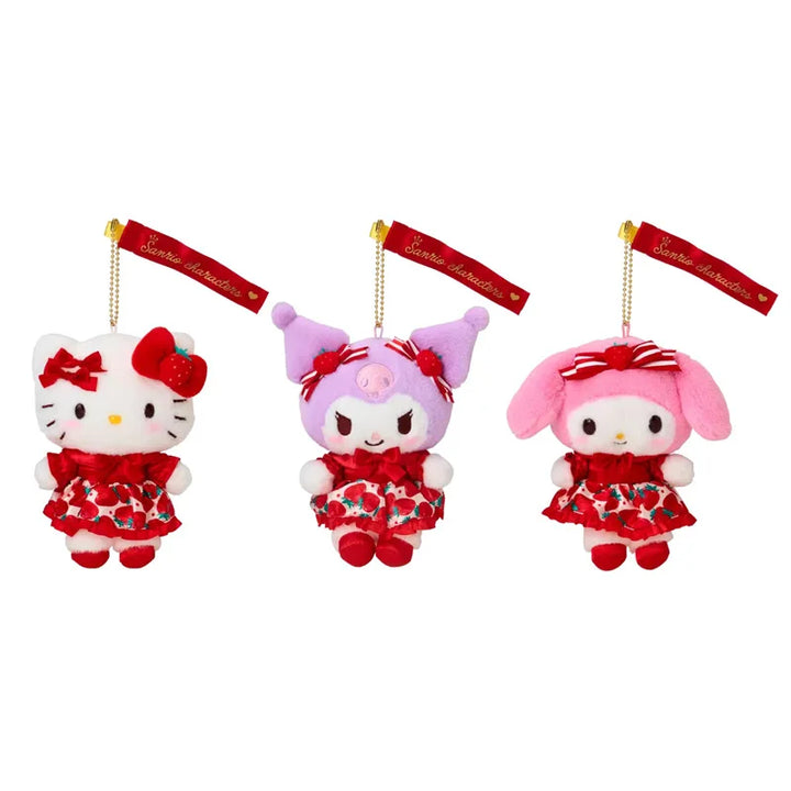 Sanrio Cute Strawberry News 50th Anniversary Hello Kitty Plush Keychain Kuromi My Melody Plush Doll Pendant Bag Pendant Gift
