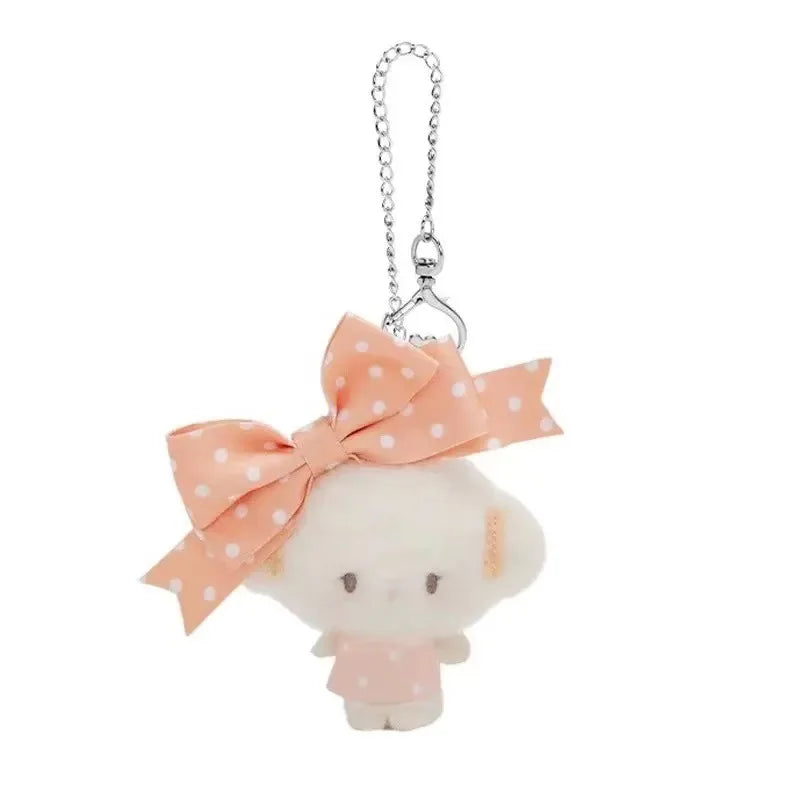 Kawaii Sanrio Cinnamoroll Hello Kitty Polka Bow Series Kuromi Corocorokuririn Plush Backpack Pendant Decorative Keychain Gifts