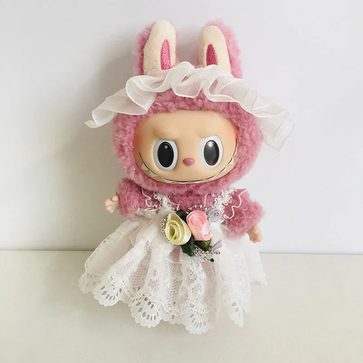 Cute Mini Plush Doll'S Fresh & Chic Sleeveless Dress 15/17cm Labubu I II III Idol Dolls Accessories For Sitting Party Clothing