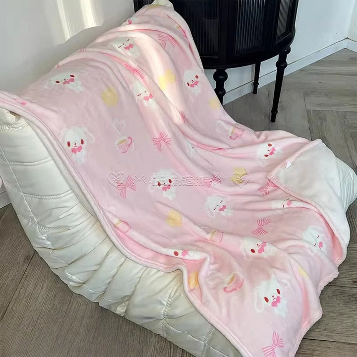 Cute Sugarbunnies Air Conditioning Blanket Pink Girl Heart Nap Soft Blanket Rest Comfortable Air Conditioning Blanket Girls Gift