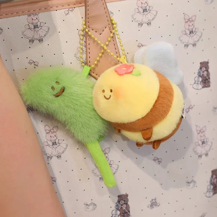 Cute Bee Plush Toy Stuffed Insect Bee Hold Dog Tail Grass Small Pendant Soft Doll Super Soft Honey Bee Pillow Birthday Gifts