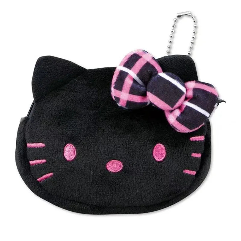 Kawaii Sanrio Hello Kitty Cute 50Th Anniversary Leopard Plaid Storage Bag Plush Toys Coin Purse Wallet Decorative Birthday Gift