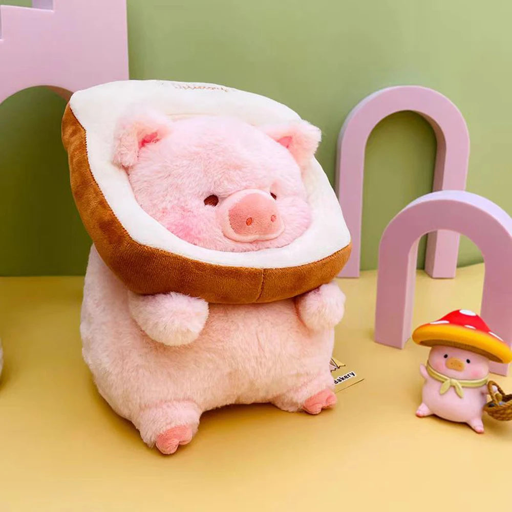Kawaii Lulu Pig Plush Toys With Toast Bread Around Neck Piggish Pink Piglet Stuffed Animal High Quality Pig Soft Dolls Cute Gift