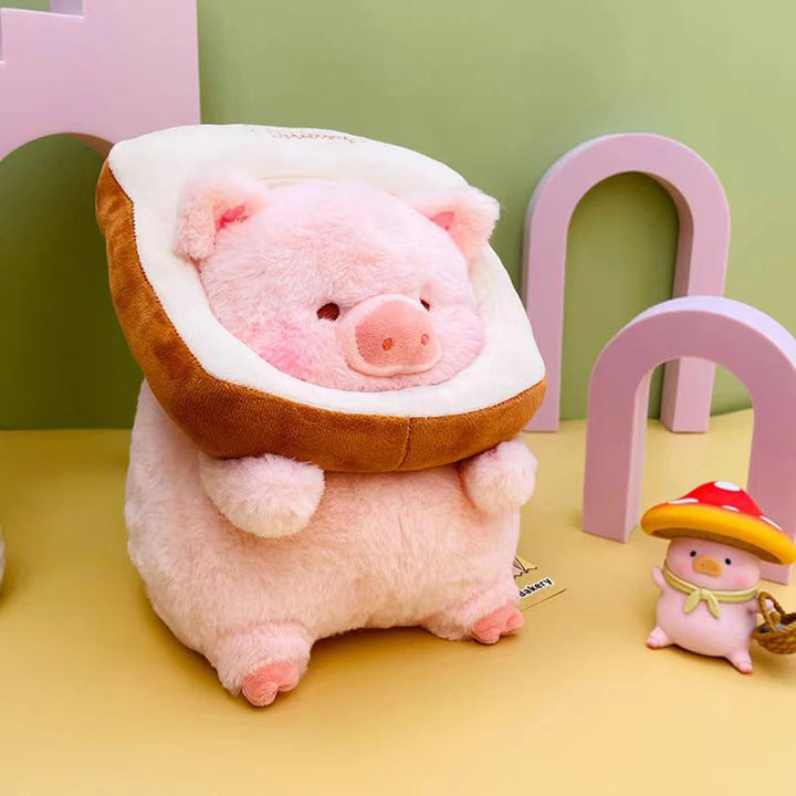 Kawaii Lulu Pig Plush Toys With Toast Bread Around Neck Piggish Pink Piglet Stuffed Animal High Quality Pig Soft Dolls Cute Gift