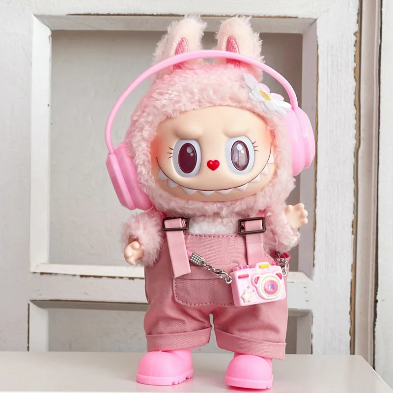 Clothes For Labubu Dolls 15/17Cm For LABUBU Sitting Party 1St 2Nd 3Rd Gen Headphones Overalls & Shoes Set Apparel Accessories