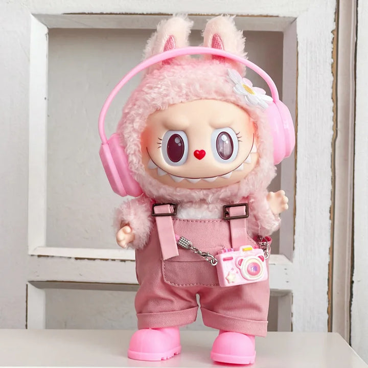 Clothes For Labubu Dolls 15/17Cm For LABUBU Sitting Party 1St 2Nd 3Rd Gen Headphones Overalls & Shoes Set Apparel Accessories