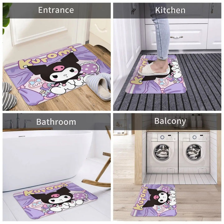Funny Cartoon Cute Kuromi Memory Foam Bath Mat Rug Non-Slip Quick Dry Bathroom Floor Rugs Carpet For Bath Shower Tub