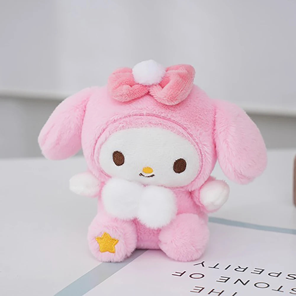 Sanrio 15Cm Keychain Hello Kitty Kuromi Cinnamoroll Cross Dressing Plush Doll Kawaii My Melody Anime Cartoon Plushie Toy Gifts