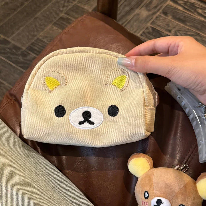 Kawaii Rilakkuma Canvas Storage Bag Cartoon Cute Makeup Bag Zero Wallet Portable Washing Bag Travelling Bag Cute Girl Gifts