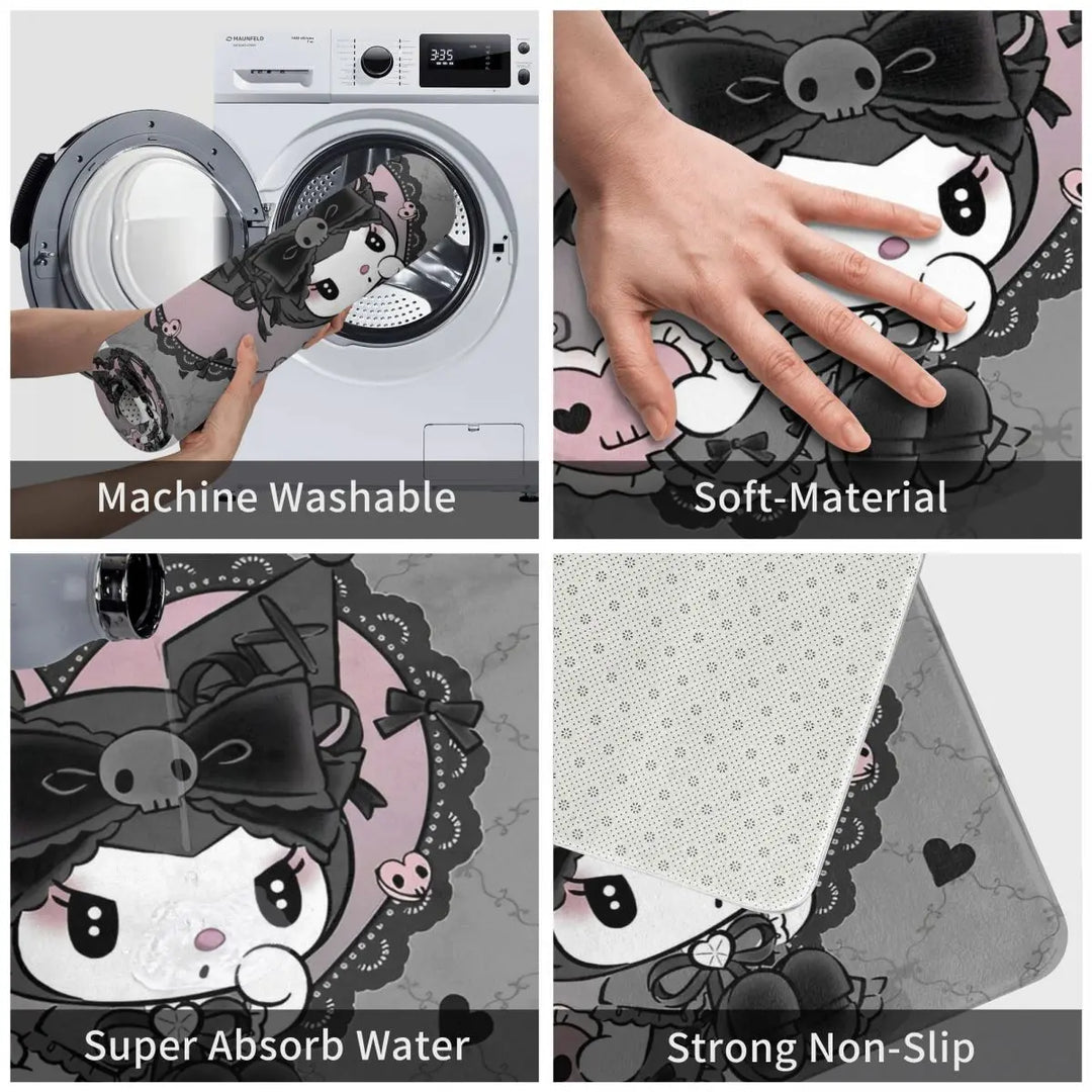 Cute Kuromi Baku Cartoon Bathroom Rugs Mat Extra Soft and Absorbent Bath Rugs Mats Carpet Non-Slip for Entrance Door Doormat