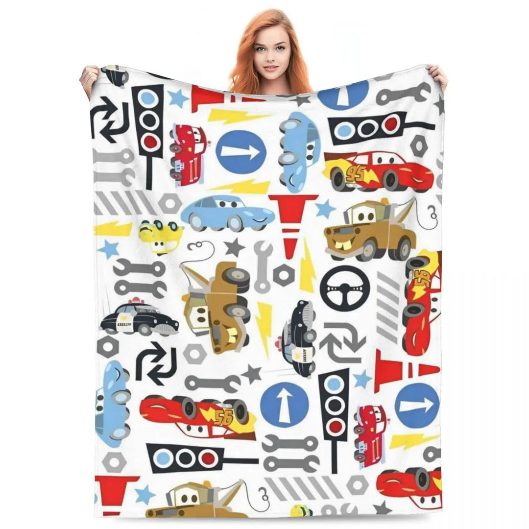 Life Is A Highway Lightning McQueen Flannel Blankets Cars Funny Throw Blankets for Bed Sofa Couch 200x150cm Rug Piece
