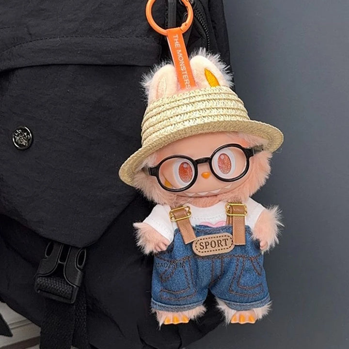 Labubu 1-3 Gen Doll Outfits "High Energy Ahead" T-Shirt + Overalls Set Hat & Accessories Included Cool Plush Pendant Clothes