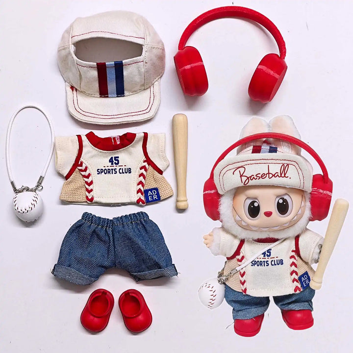 Labubu 1-3 Gen Outfits Sports Series: Ripped Jeans Baseball Cap Jacket  Headphones Ball Bat Shoes Set Doll Clothes for Labubu