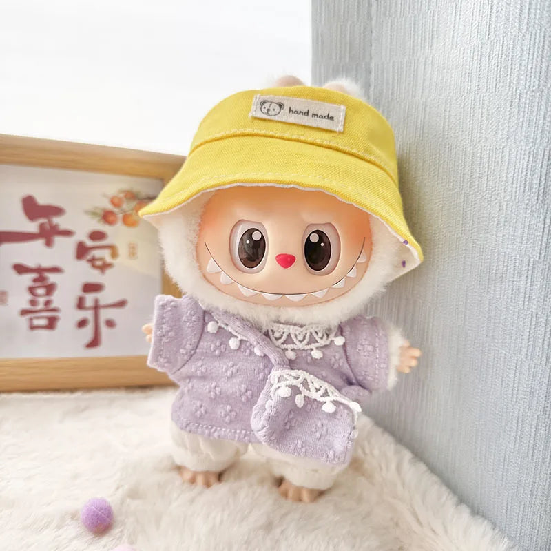 17cm Labubu Idol Doll Plush Doll Pink Purple Four Petal Flower Cute Clothing Accessories Korean Kpop Exo Girl Gift