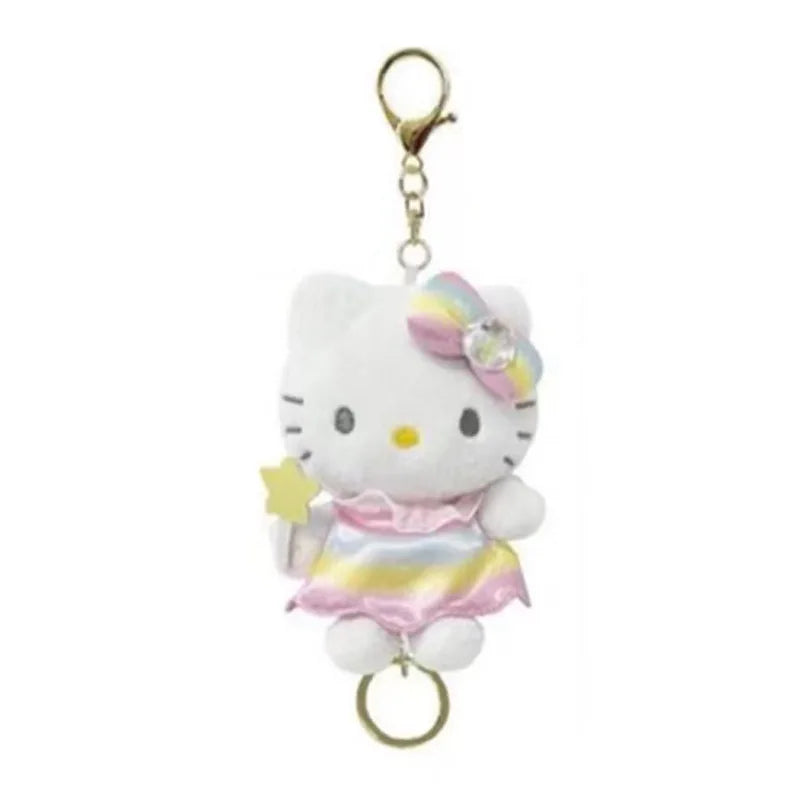 Kawaii Sanrio Hello Kitty Unicorn Black Skin Mermaid Telescopic Plush Keychain Backpack Pendant Decoration Girl Birthday Gift