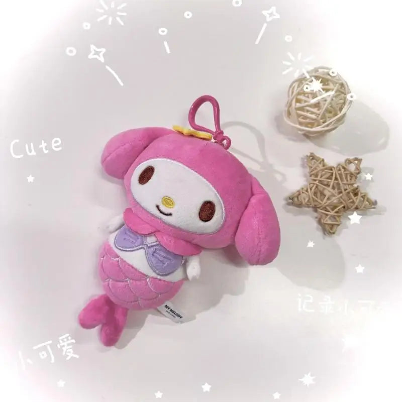 Sanrio My Melody Plush Toy Kawaii Cartoon Mermaid Keychain Soft Stuffed Doll Backpack Pendant Accessories Children Birthday Gift