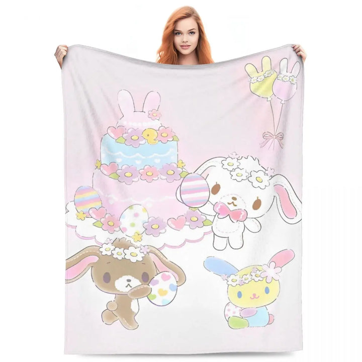 Cartoon Sugarbunnies Flannel Throw Blanket Blanket for Sofa Couch Super Warm Plush Thin Quilt