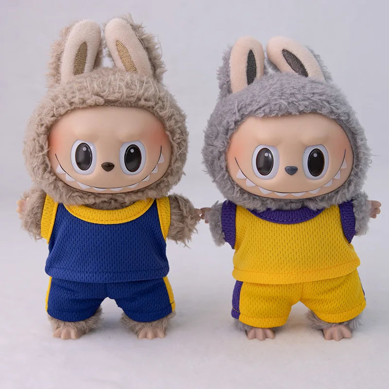 15/17cm Labubu Basketball Jersey Set Vinyl Doll Clothes with Hoop Charm Sitting Party Sports Theme Plush Dress-Up Toy Outfit