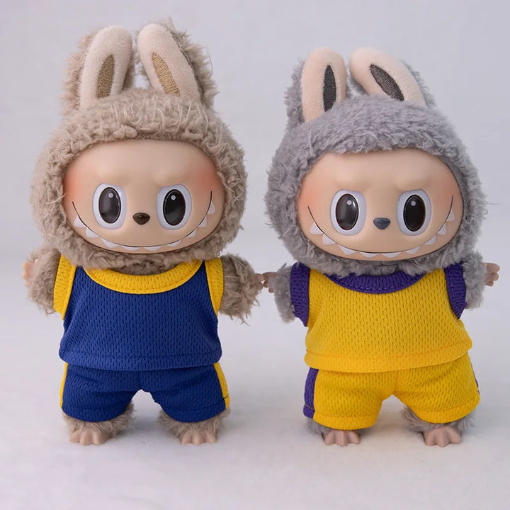 15/17cm Labubu Basketball Jersey Set Vinyl Doll Clothes with Hoop Charm Sitting Party Sports Theme Plush Dress-Up Toy Outfit