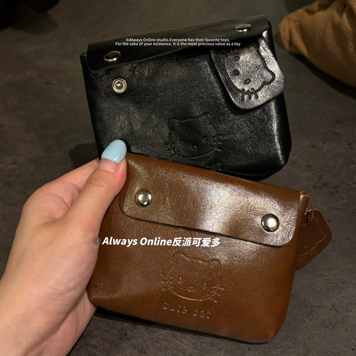 Sanrio Hello Kitty Classic Coin Purse Cortex Short Wallet Storage Bag Anime Peripheral Id Set Storage Bag Student Wallet Gifts