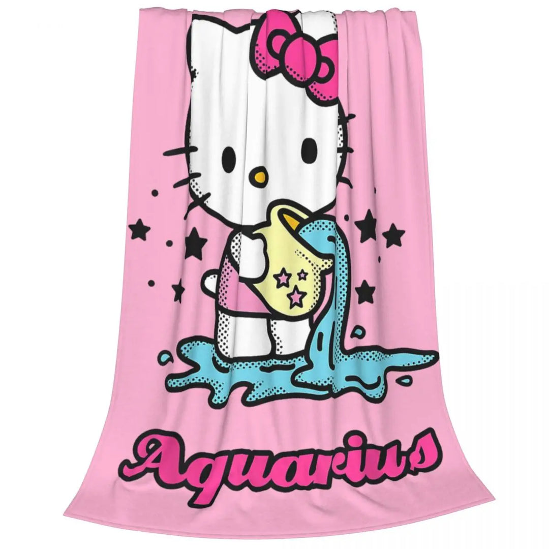 Hello Kitty Zodiac Aquarius Fuzzy Blankets Customized Throw Blanket for Home Hotel Sofa 200x150cm Bedspreads