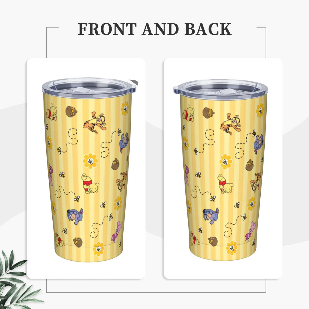 Cute Honey And Bee Tumbler Vacuum Insulated Winnie The Pooh Coffee Cups with Lid Straw Car Mug Water Bottle, 20oz