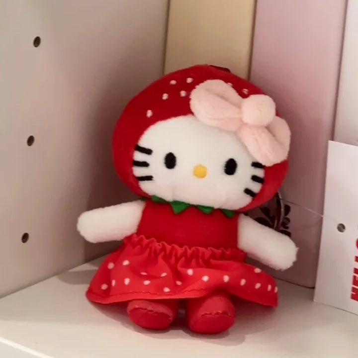 New Sanrios Strawberry Hello Kitty Plush Toys red dress Kitty Keychain Cartoon kitten Stuffed Doll Bag Pendent Accessories Gifts
