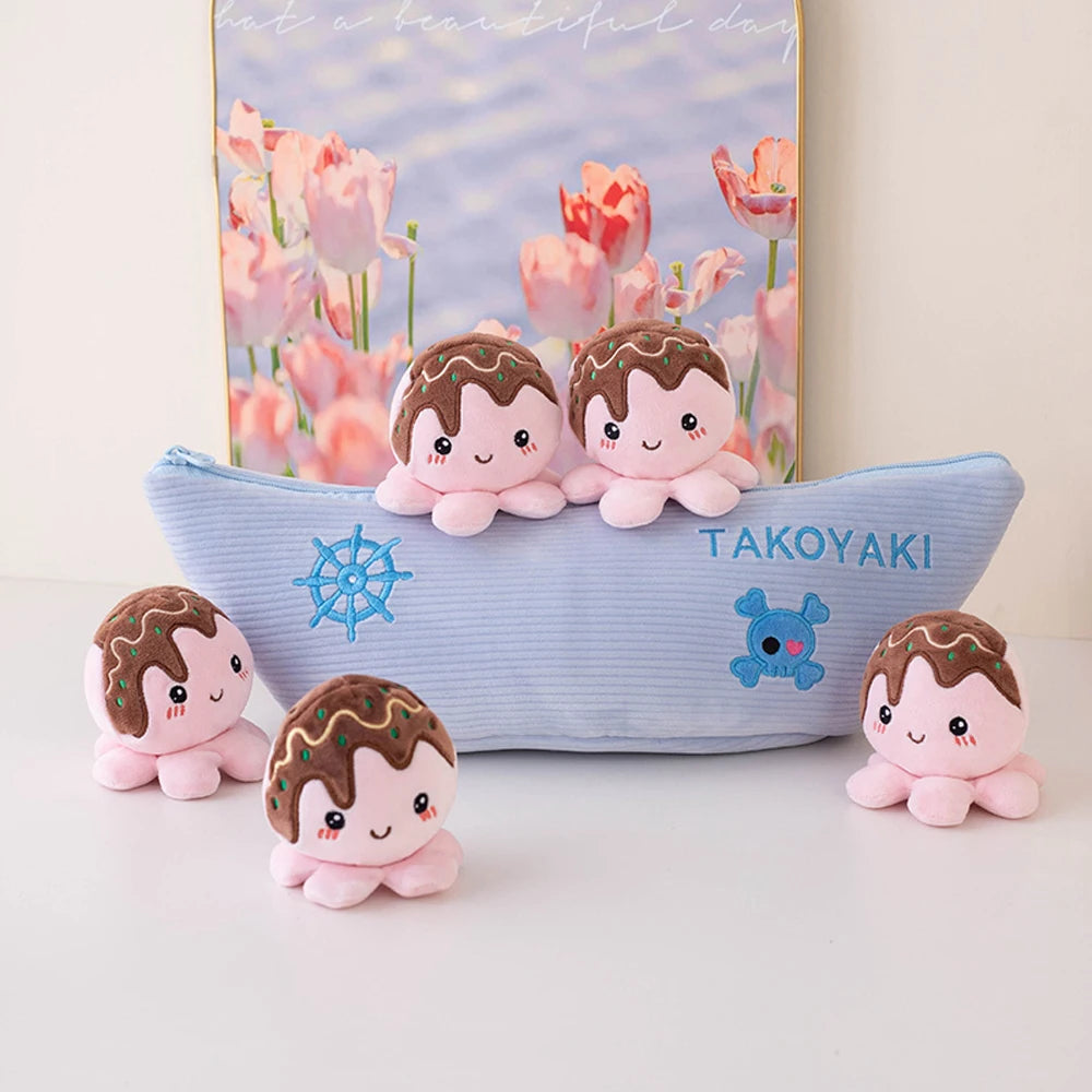 Mini Octopus in Pirate Boat Plushie Takoyaki Cosplay Octopus Soft Doll Birthday Gifts Creative Amusing Food Plush Toys Snacks