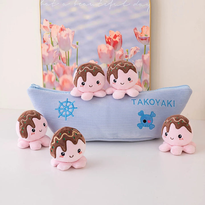 Mini Octopus in Pirate Boat Plushie Takoyaki Cosplay Octopus Soft Doll Birthday Gifts Creative Amusing Food Plush Toys Snacks
