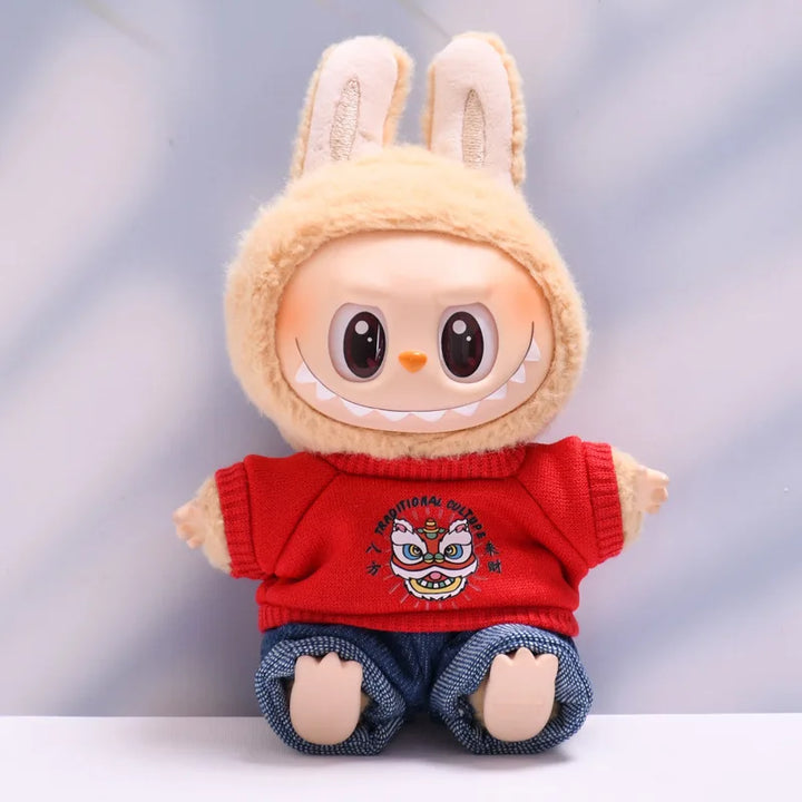 Labubu Doll Clothes Fashionable T-shirt Jeans Cap Dress Up Accessories 15/17cm Plush Doll'S Clothes Replacement