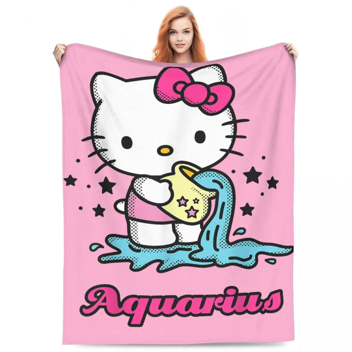 Hello Kitty Zodiac Aquarius Fuzzy Blankets Customized Throw Blanket for Home Hotel Sofa 200x150cm Bedspreads