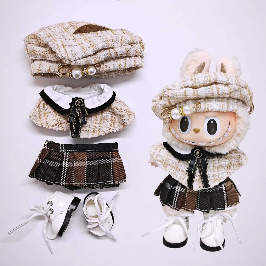 Labubu 1-3 Gen Doll Clothes Cape Tweed Style Outfit Set Elegant Plush Costumes for 15cm/17cm Vinyl Dolls Gift for Labubus Fan