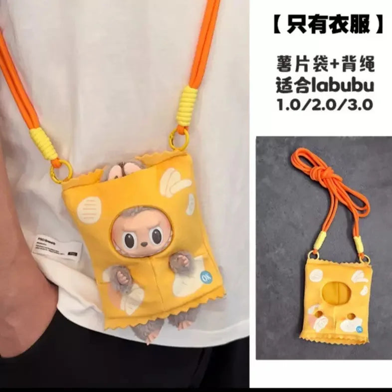 for Labubu 1-3 Gen 17cm Doll Outfits Milk Carton Onigiri Corn Chips & Ramen Bucket Set Bento Bag and Animal-Shaped Clothes