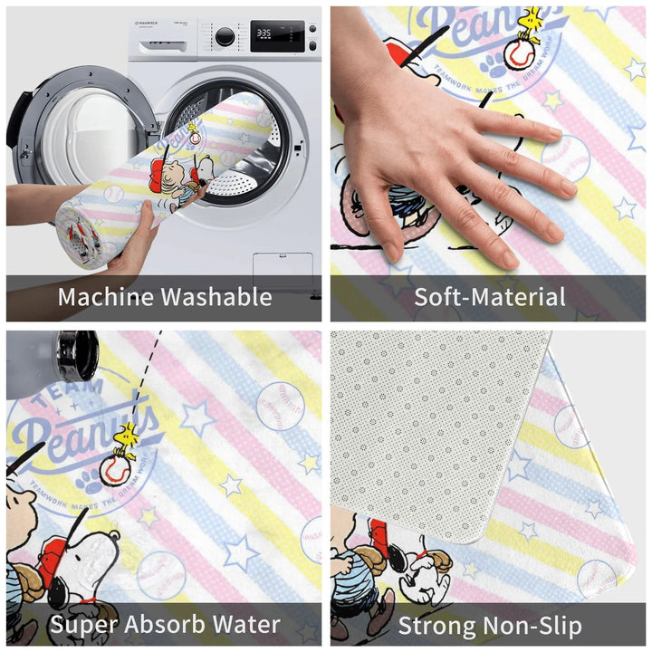 Snoopy  &Charlie Brown Playing Baseball Bathroom Rugs Mat Super Soft  Bath Rugs Mats Carpet Non-Slip for Entrance Door Doormat