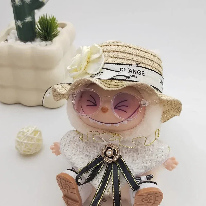 For 17cm Labubu Doll Fashion Cloak Set High-end Trendy Straw Hat with Unique Design Accessories  1/2 Generation Universal