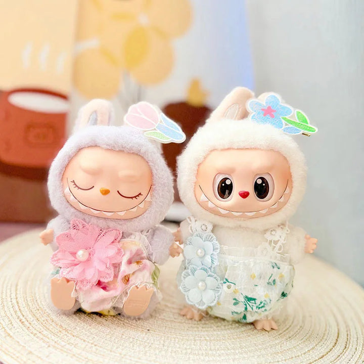 Labubu Doll Clothes Pink Floral Dream Jumpsuit Replacement 15/17cm Labubu I II Idol Dolls Sitting Party Accessories