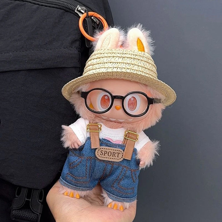 Labubu 1-3 Gen Doll Outfits "High Energy Ahead" T-Shirt + Overalls Set Hat & Accessories Included Cool Plush Pendant Clothes