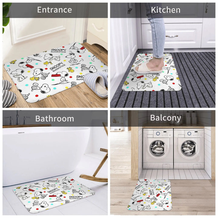 Snoopy Woodstock Merch Memory Foam Bath Mat Rug Non-Slip Soft Cartoon Bathroom Floor Rugs Carpet For Kitchen Shower Bath