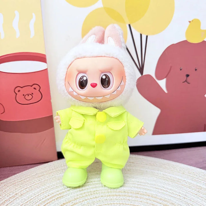 Fashion 17cm Labubu 1st/2nd/3rd Gen Cute Bunny Outfits Pink Bow Set Colorful Cargo Onesie Shoes Sitting Party Doll Clothes